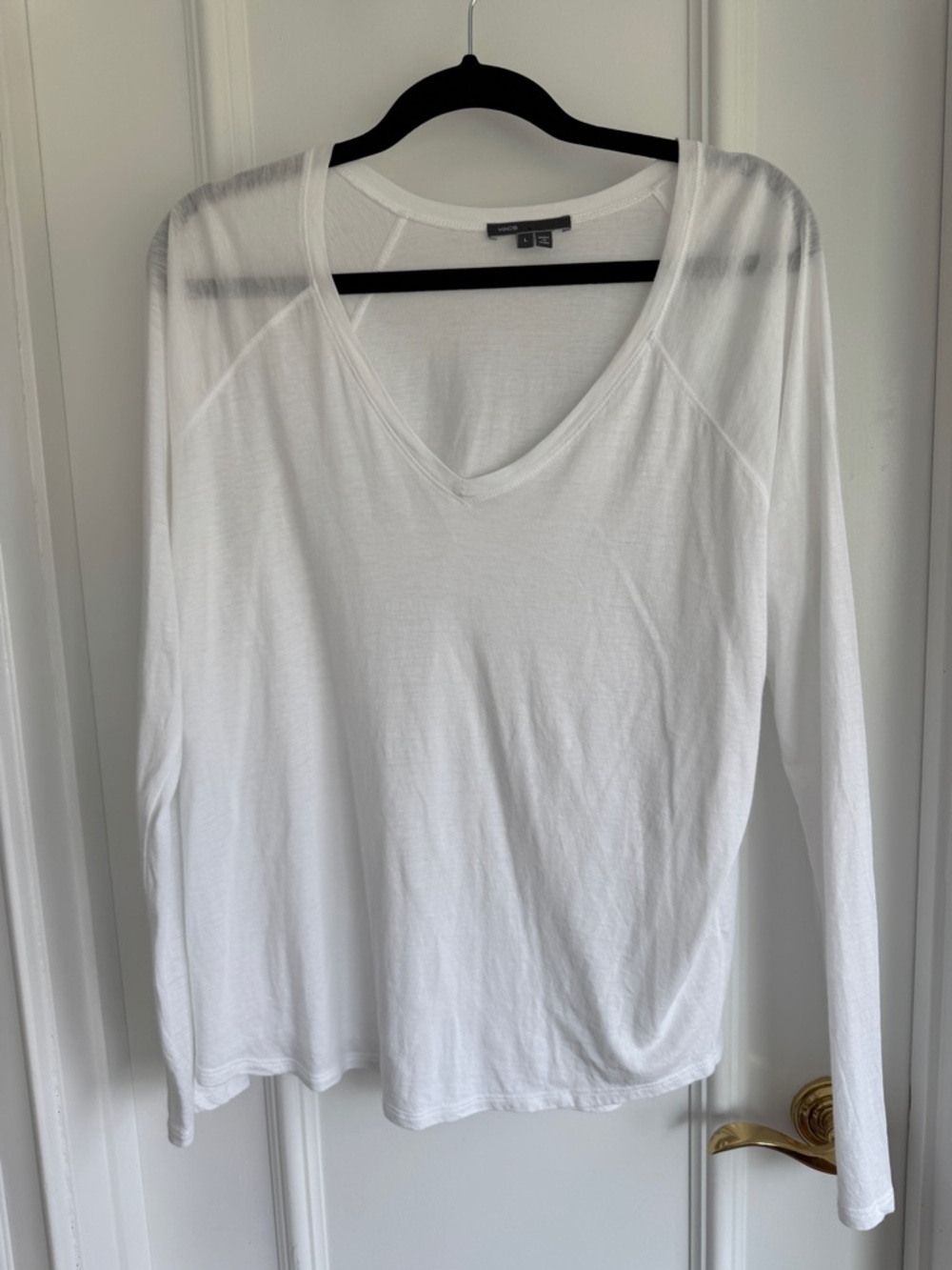 Vince White V-Neck Long Sleeve Tee